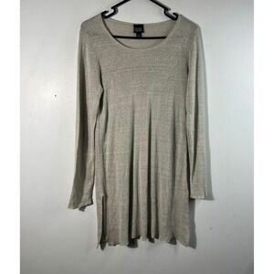 Eileen Fisher Linen Silk Round Neck Tunic Tan M Light Weight Flaw